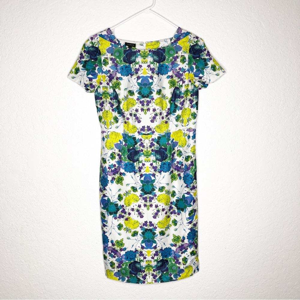Talbots white green blue floral sheath dress size 4